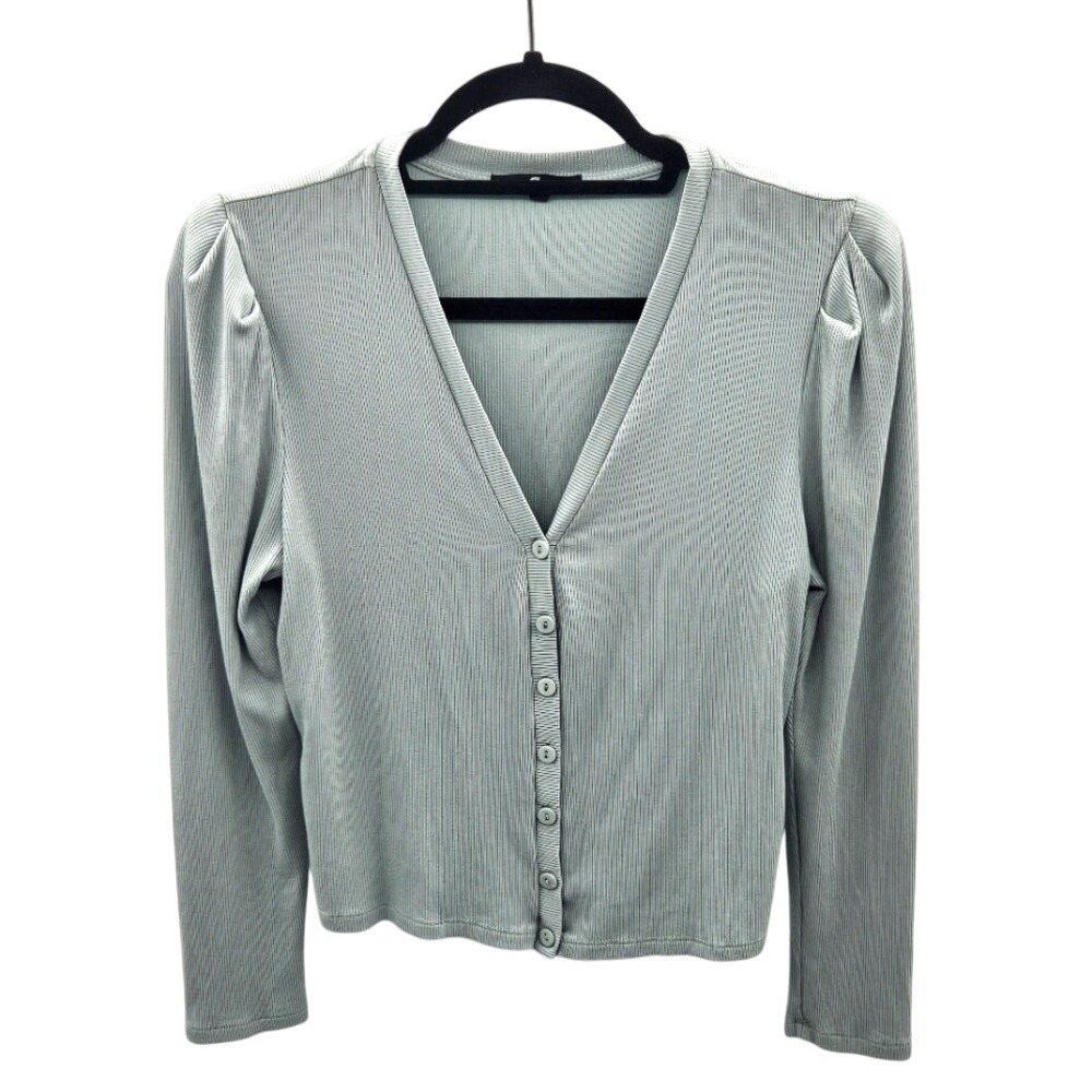7 For‎ All Mankind Long Sleeve Button Down Ribbed Top Puff Shoulder Shirt